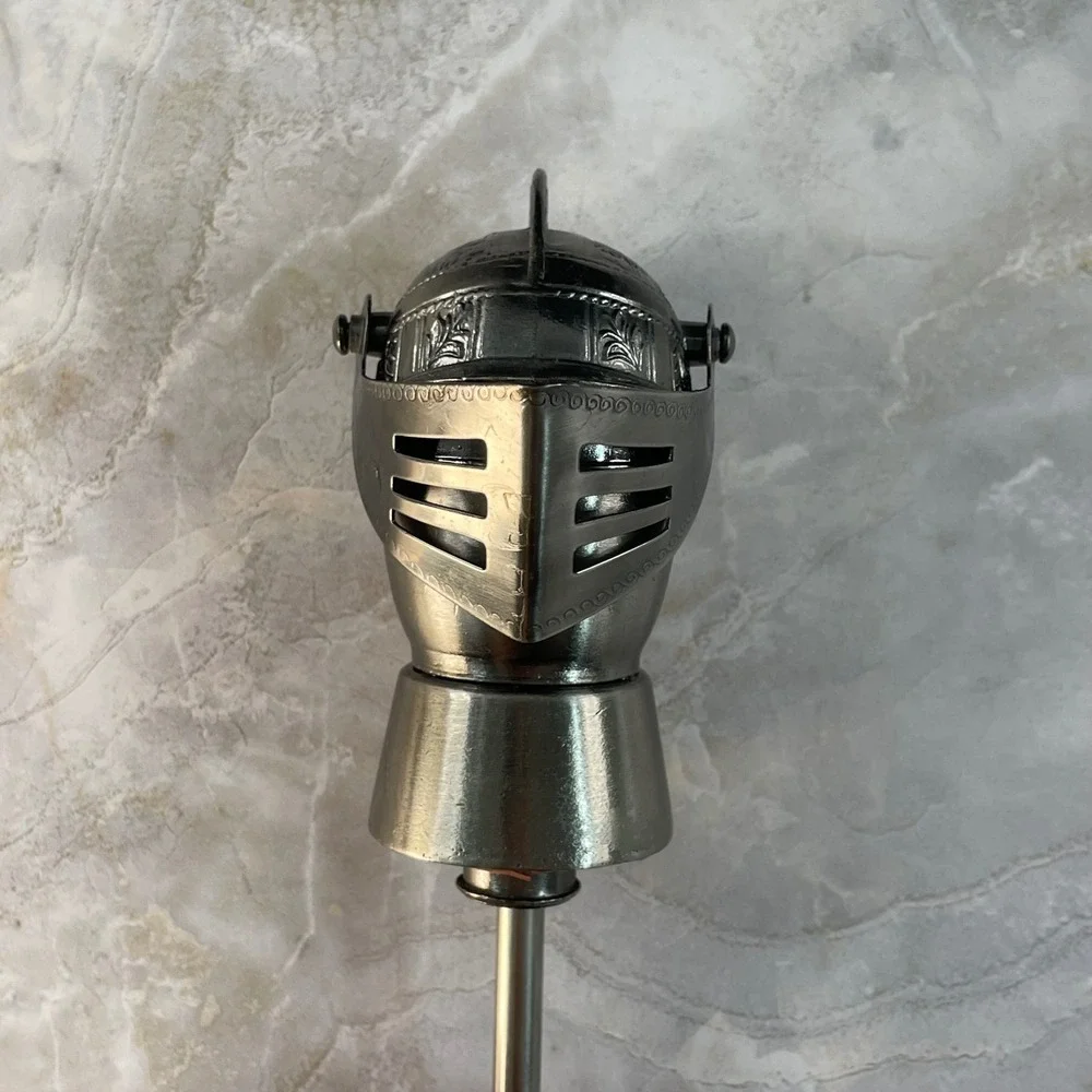 Vintage Medieval Knight Helmet Liquor Pourer Silver Metal Barware Movable Visor